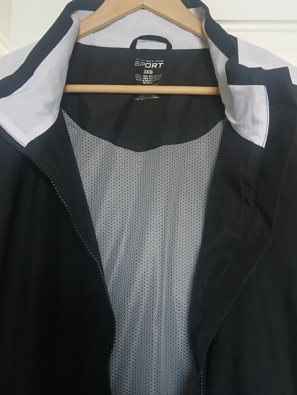 Men's 3XB Roundtree & Yorke Sport Black White Windbreaker Jacket Zip Relaxed Fit